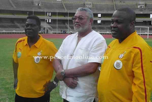 Former Prez Rawlings poses with Sam Ardy and Fred Pappoe  - Jerry John Rawlings